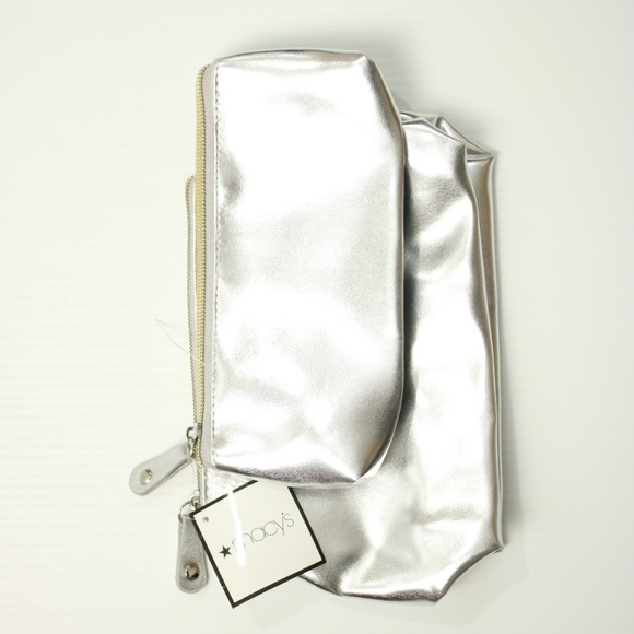 Macy's Two Piece Silver Pouch Makeup Bag Set - Picture 3 of 7